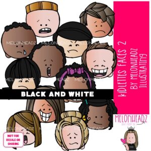 Kidlette Faces clip art 2, kids clip art BLACK AND WHITE