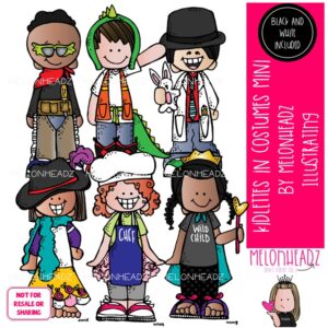 Kidlettes in Costumes clip art, Halloween Mini