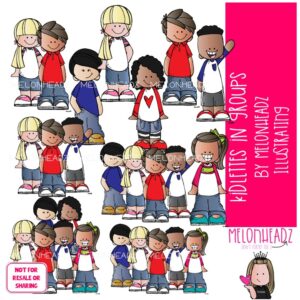 Kidlettes in Groups clip art, Groups of Kids clip art COLORED Version