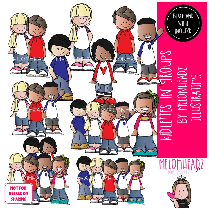 Kidlettes in Groups clip art, Groups of Kids clip art COMBO PACK