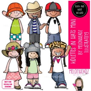 Kidlettes in Hats clip art, school spirit Mini