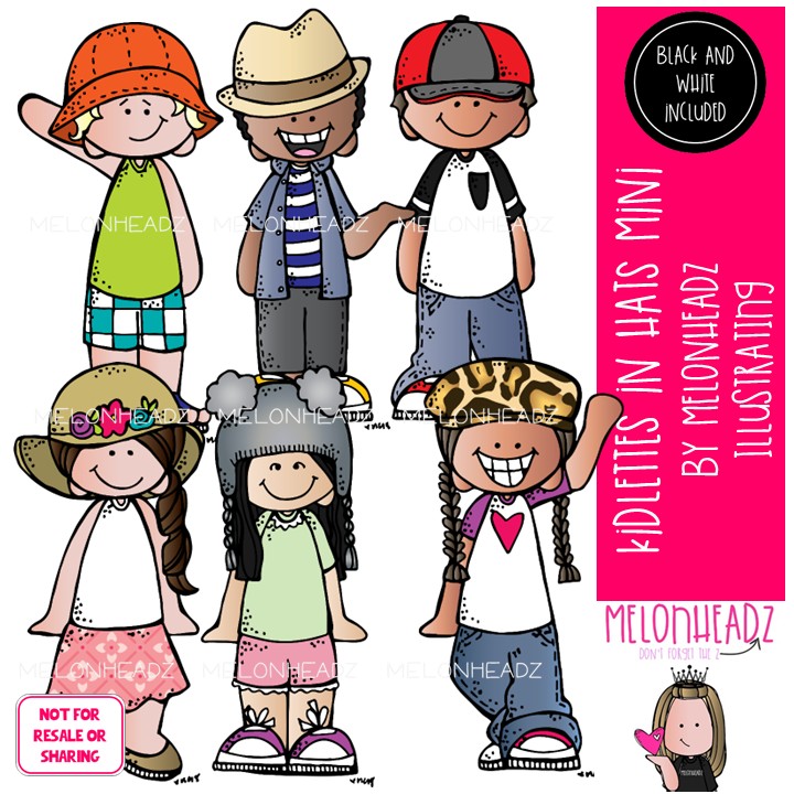 Kidlettes in Hats clip art, school spirit Mini