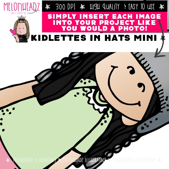 Kidlettes in Hats clip art, school spirit Mini - Image 3