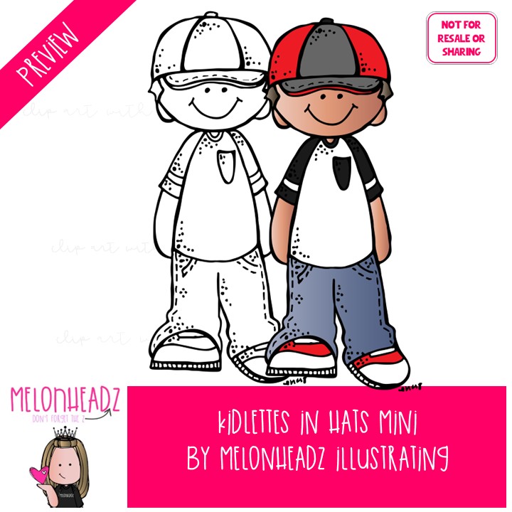 Kidlettes in Hats clip art, school spirit Mini - Image 2