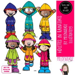 Kidlettes in raincoats clip art, spring, frog Mini