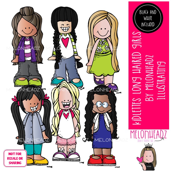 Kidlettes clip art, Girls with long hair Mini