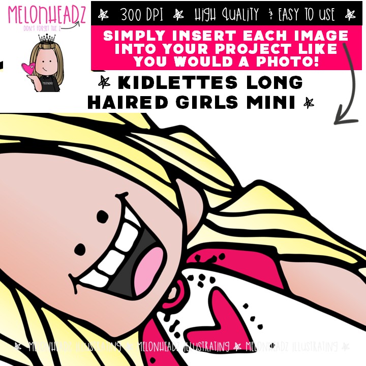 Kidlettes clip art, Girls with long hair Mini - Image 3
