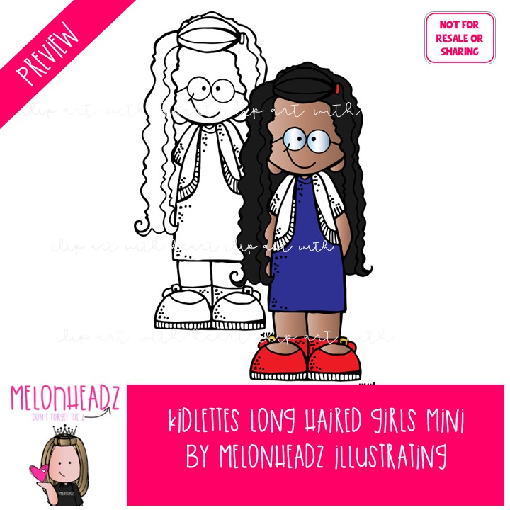 Kidlettes clip art, Girls with long hair Mini - Image 2