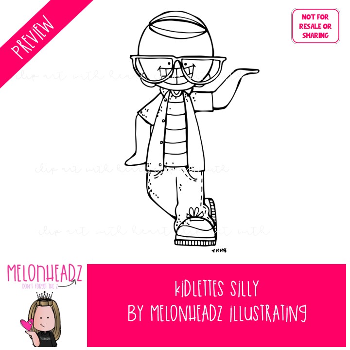 Kidlettes clip art, Silly, Funny, feeling BLACK AND WHITE - Image 2