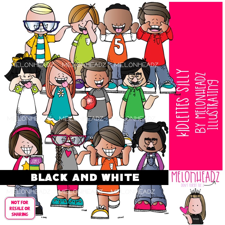 Kidlettes clip art, Silly, Funny, feeling BLACK AND WHITE