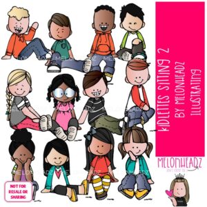 Kidlettes clip art 2, Sitting, criss cross COLORED Version