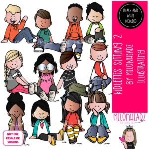 Kidlettes clip art 2, Sitting, criss cross COMBO PACK