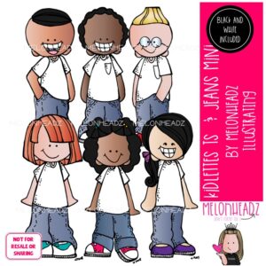 Kidlettes in Ts and Jeans clip art, Add lettering clip art Mini