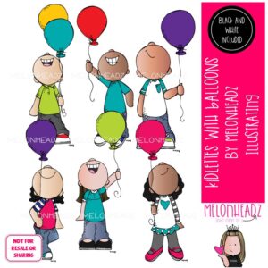 Kidlettes with Balloons clip art, party, birthday Mini