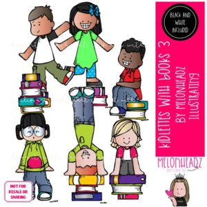 Kidlettes with Books 3 clip art, library, reading Mini