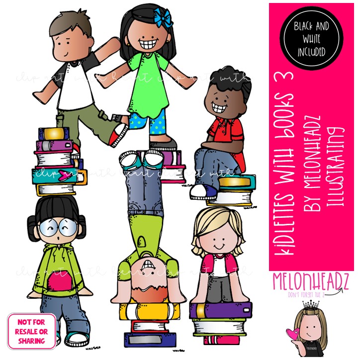 Kidlettes with Books 3 clip art, library, reading Mini