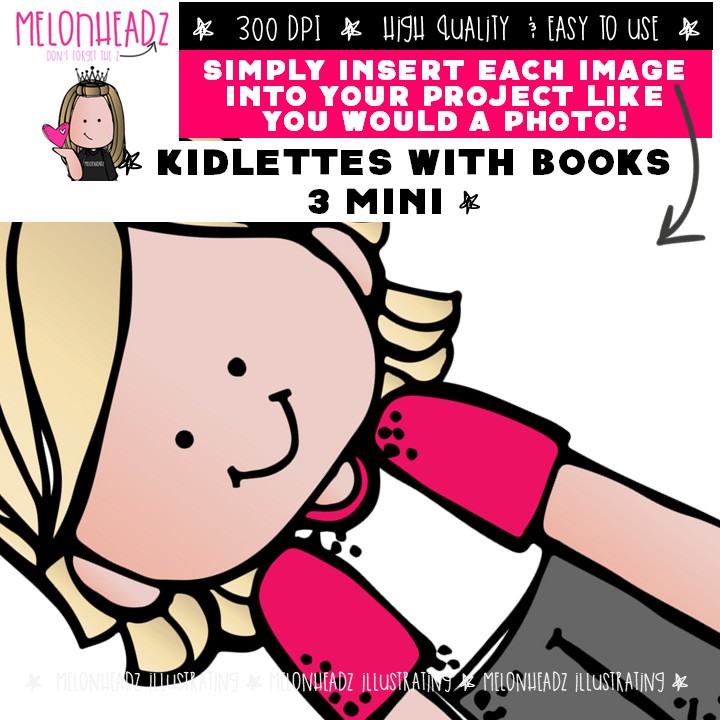 Kidlettes with Books 3 clip art, library, reading Mini - Image 3