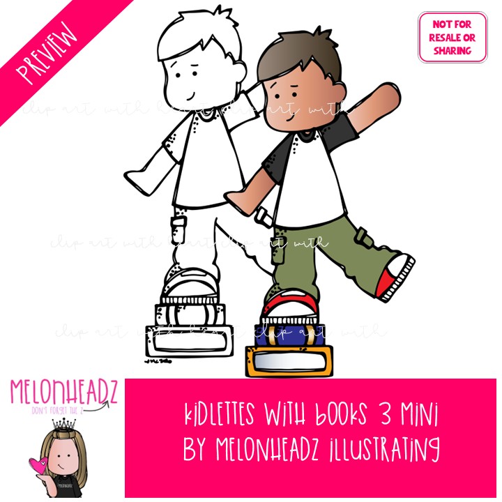 Kidlettes with Books 3 clip art, library, reading Mini - Image 2
