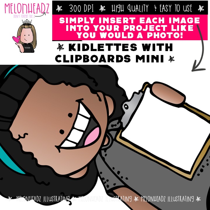 Kidlettes with clipboards clip art, writing Mini - Image 3