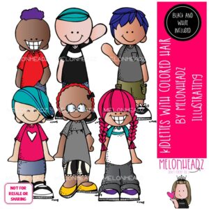 Kidlettes with colored hair clip art, dyed, student Mini