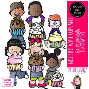 Kidlettes with cupcakes clip art, birthday, dessert Mini
