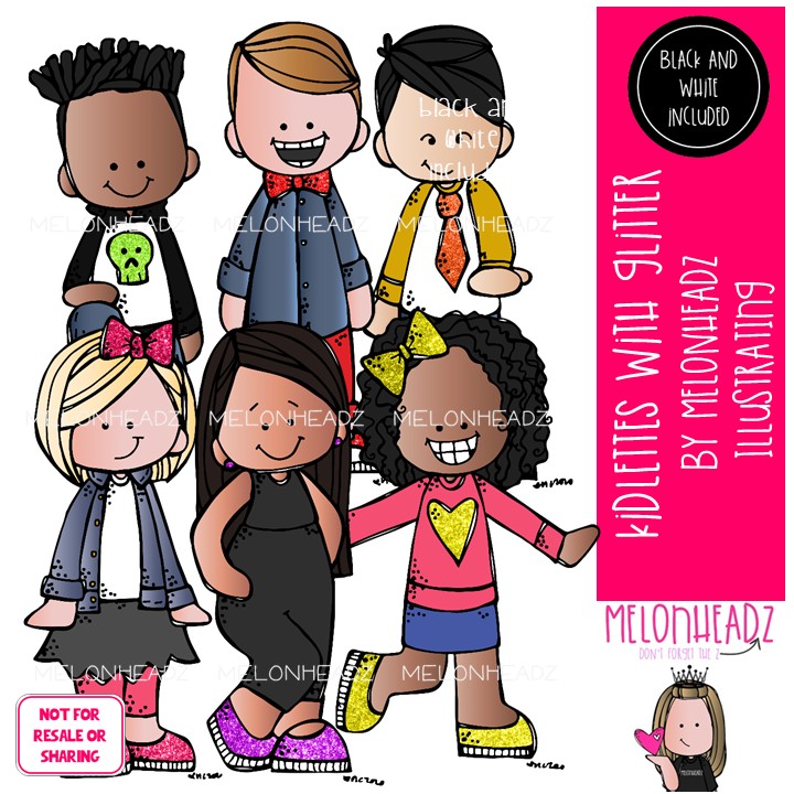 Kidlettes clip art with GLITTER, diverse Mini