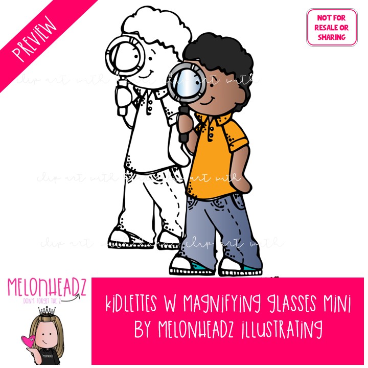 Kidlettes with magnifying glasses clip art, science Mini - Image 2