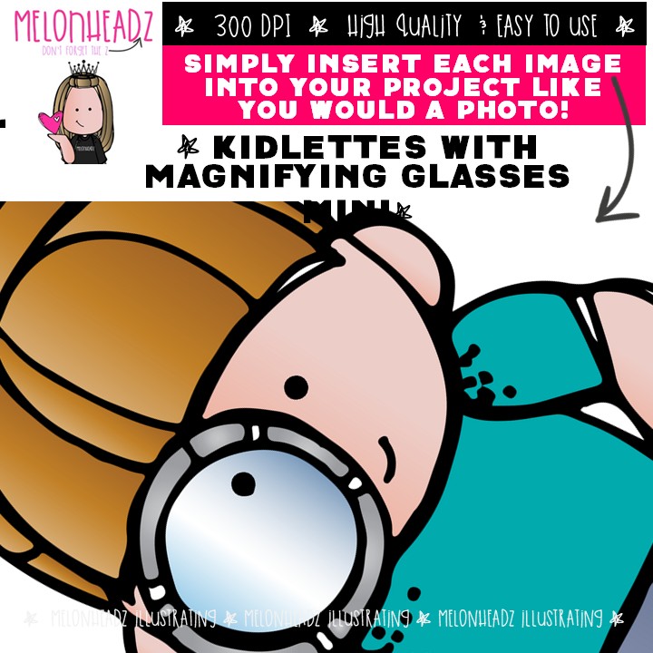 Kidlettes with magnifying glasses clip art, science Mini - Image 3