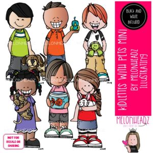 Kidlettes with Pets clip art, turtle, fish Mini