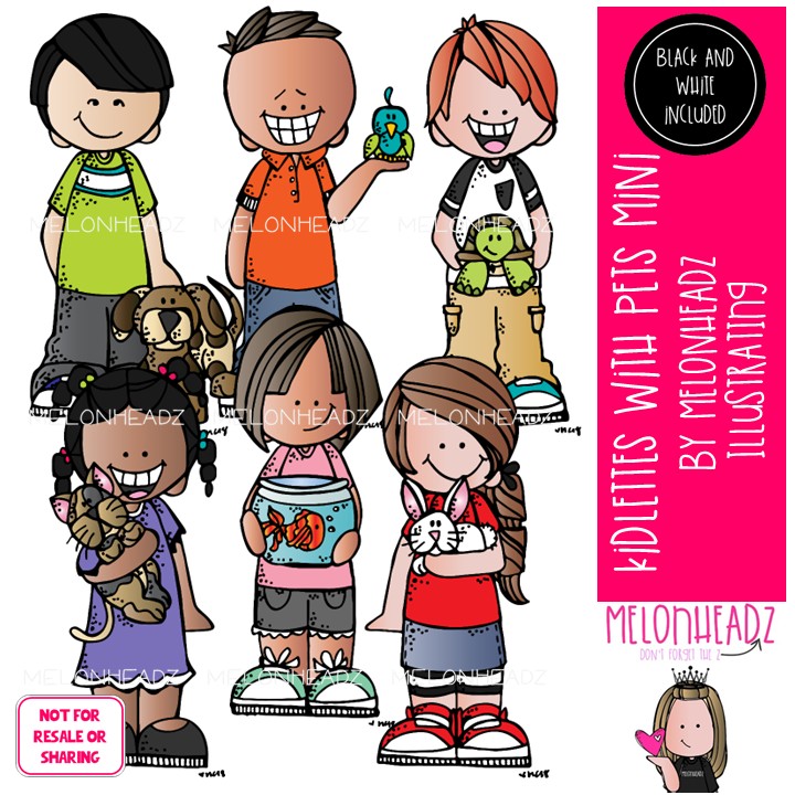 Kidlettes with Pets clip art, turtle, fish Mini