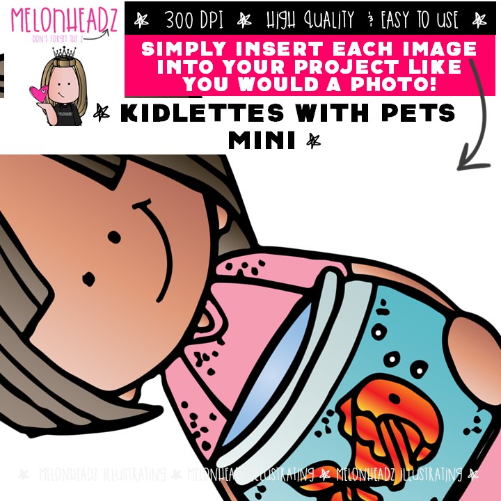 Kidlettes with Pets clip art, turtle, fish Mini - Image 3