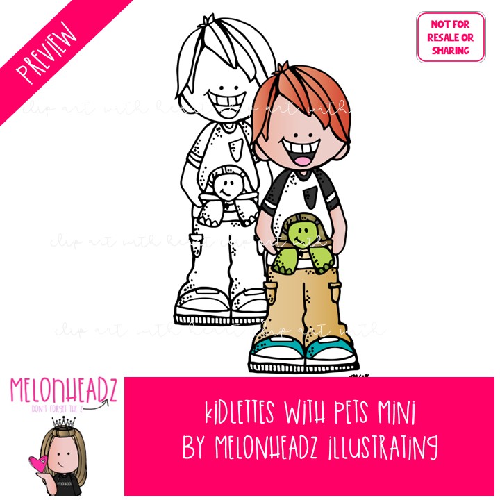 Kidlettes with Pets clip art, turtle, fish Mini - Image 2