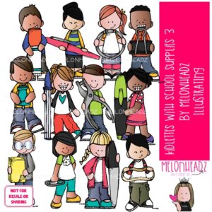 Kidlettes With School Supplies 3 clip art, office supplies, marker COLORED Version