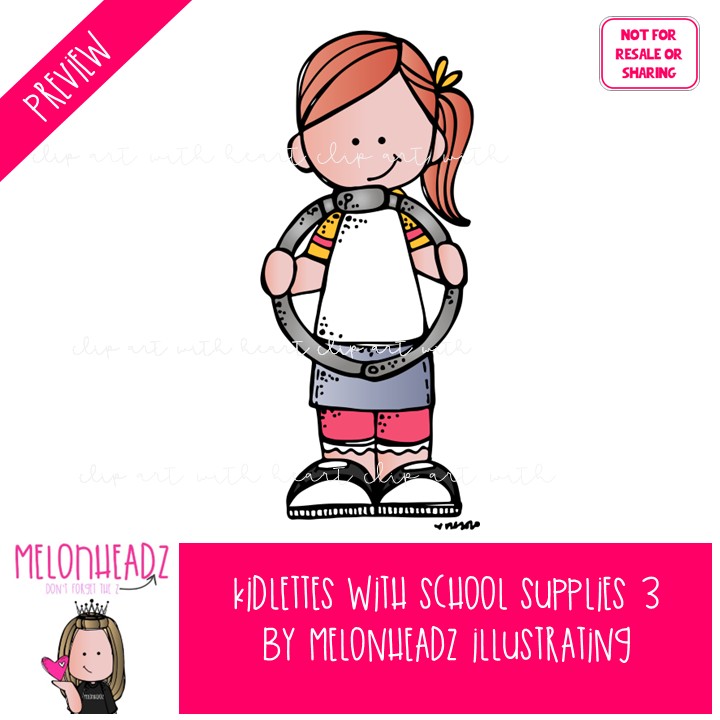Kidlettes With School Supplies 3 clip art, office supplies, marker COLORED Version - Image 2