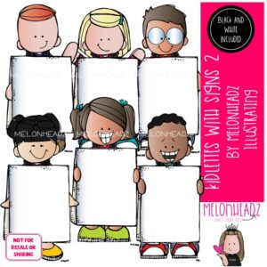 Kidlettes with signs 2 clip art, frame, blank Mini