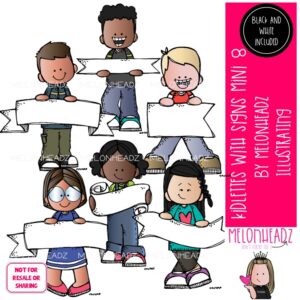 Kidlettes with signs 8 clip art, blank, banner Mini