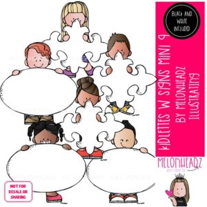 Kidlettes with signs 9 clip art, frame, blank Mini