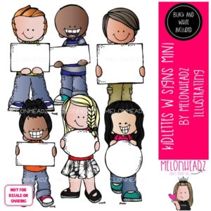 Kidlettes with signs clip art, frame, blank Mini