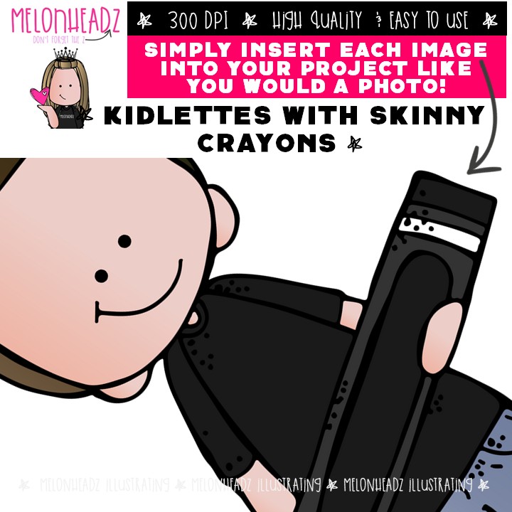 Kidlettes With Skinny Crayons clip art, school supplies, colors COLORED Version - Image 3