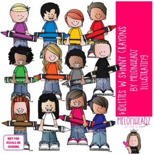 Kidlettes With Skinny Crayons clip art, school supplies, colors COLORED Version