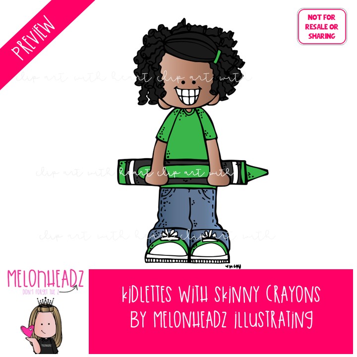 Kidlettes With Skinny Crayons clip art, school supplies, colors COLORED Version - Image 2