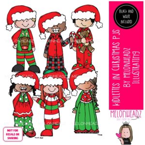 Kidlettes in Christmas pajamas clip art Mini