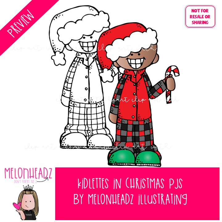 Kidlettes in Christmas pajamas clip art Mini - Image 2