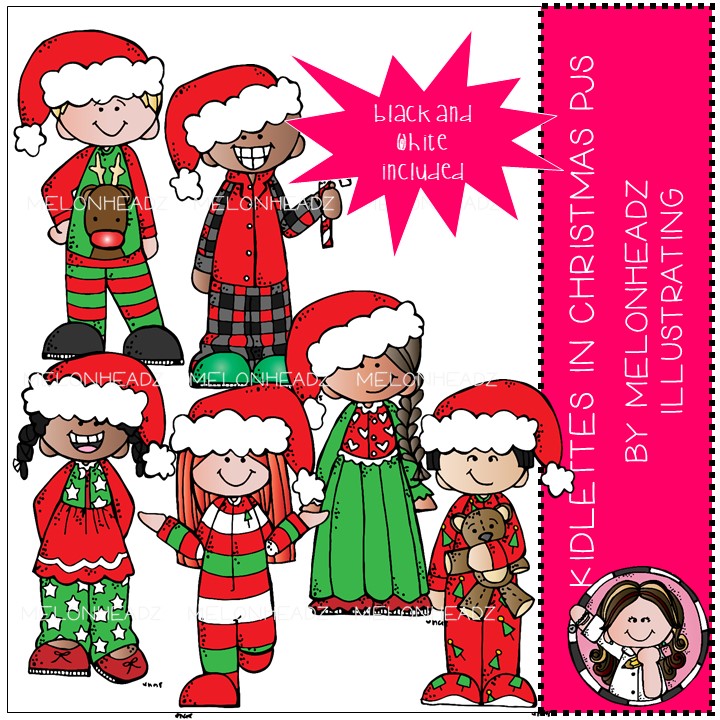 Kidlettes Clip Art In Christmas Pajamas Mini Melonheadz Illustrating