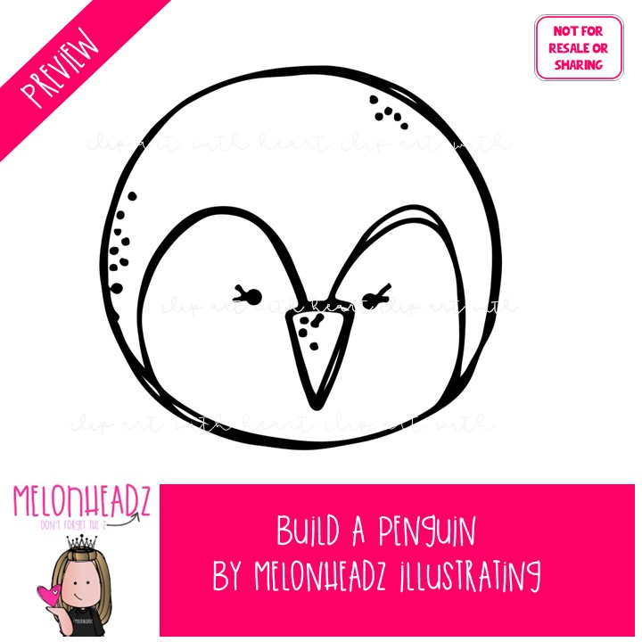 Build A Penguin clip art, Flightless Bird clip art BLACK AND WHITE - Image 2