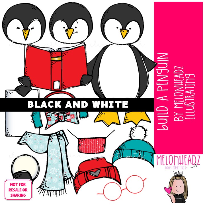Build A Penguin clip art, Flightless Bird clip art BLACK AND WHITE