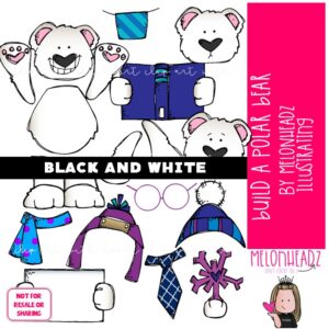 Build A Polar Bear clip art, Arctic Animal clip art BLACK AND WHITE