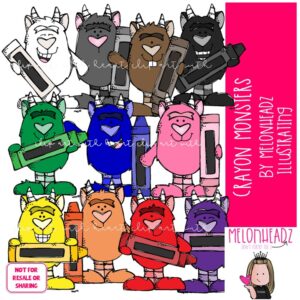 Crayon Monsters clip art, colors, teach COLORED Version