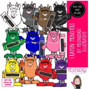 Crayon Monsters clip art, colors, teach COMBO PACK