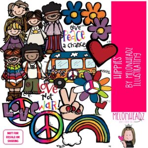 Hippie clip art, peace, van COLORED Version